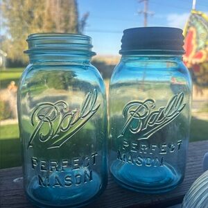 2 Ball vintage Mason Jars in Blue